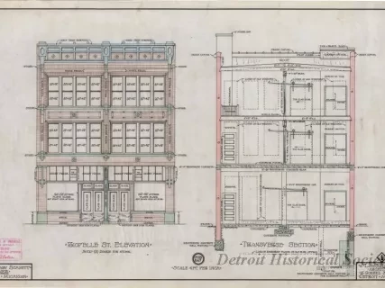 Drawing, Architectural - Riopelle St. Elevation,
Transverse Section