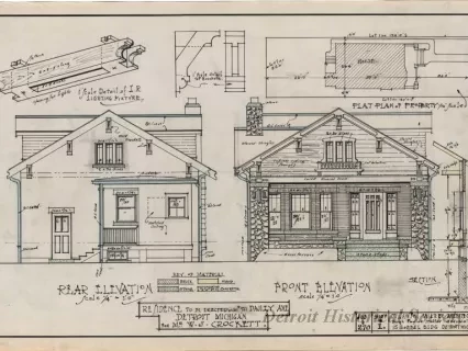 Drawing, Architectural - Residence to be Erected on Lot #721 Dailey Ave., Detroit, Michigan, 
for Mr. W. J. Crockett