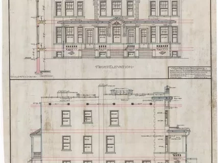 Drawing, Architectural - Front Elevation [and] South Elevation