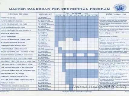 Schedule - Master Calendar for Centennial Program