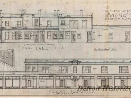 Drawing, Architectural - Six Store & Four Apartment Bldg. to be Erected on Palmer Blvd. Near Brush, Highland Park, Mich.