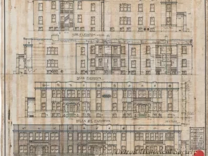 Drawing, Architectural - 16 Family Apt. for Mr. E. M. Coleman 
at the S.E. Corner of Canfield and Helen Aves., Detroit, Mich.