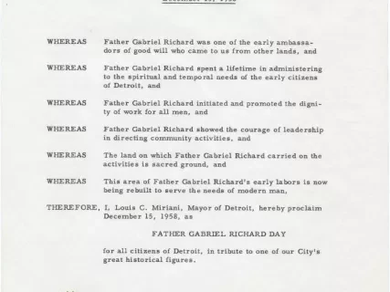 Proclamation - Father Gabriel Richard Day