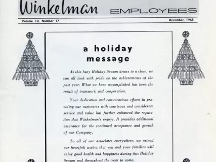 Newsletter - WE Winkelman Employees, vol. 10, no. 17
December, 1965