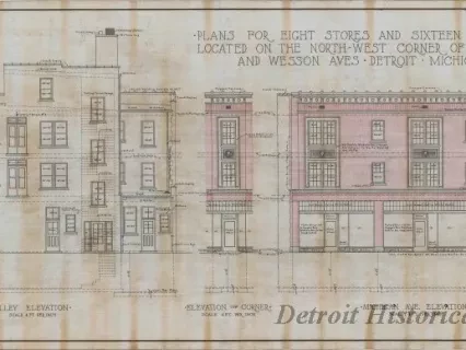 Drawing, Architectural - Plans for Eight Stores and Sixteen Apartments Located on the 
North-West Corner of Michigan and Wesson Aves., Detroit, Michigan