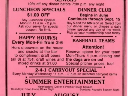 Flier - Soup Kitchen Saloon, Detroit's Home of the Blues, Summer News