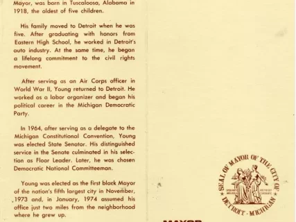 Pamphlet - Mayor Coleman A. Young Inaugural Address, January 2, 1974