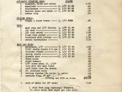 List, Price - Regulation Set of Fittings for 36" Model Racing Yacht
by A. J. Fisher, Inc.