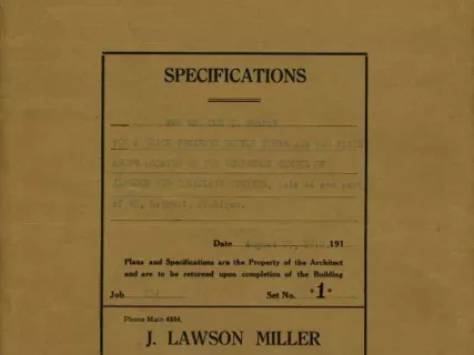 Specification - Specifications for Mr. Con [Cornelius] J. Murphy for a Brick Veneered Double Store and Two Flats Above Located on the Northwest Corner of Elmwood and Champlain Streets, Detroit, Michigan.