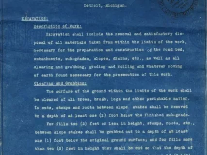 Specification - Specifications for One Course Concrete Pavement and Appurtenances, Clark Avenue - Cadillac Plant, General Motors Corporation, Detroit, Michigan.