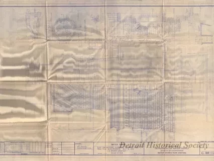 Blueprint - Water Tower - Plan and Sectional Elevations of Water Tower from Field Measurements. Built in 1876. J. E. Sparks, Architect. Razed in 1945.