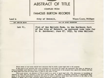 Title, Abstract - Abstract of Title, Lot 41, Plat of Mullet Farm