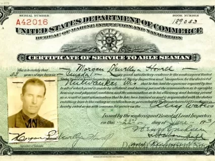 Certificate, Achievement - United States Department of Commerce,
Certificate of Service to Able Seaman