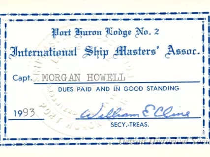 Card, Membership - Port Huron Lodge No. 2, 
International Ship Masters' Association
