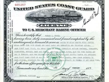 License, Occupational - United States Coast Guard License to a U.S. Merchant Marine Officer