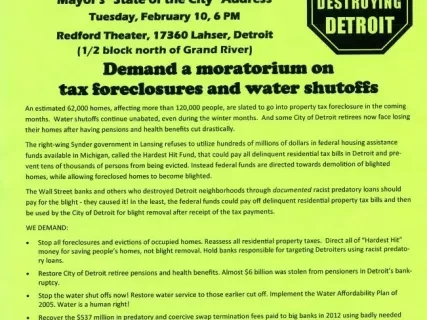 Flyer - Tell Mayor Duggan: Declare a People's State of Emergency in Detroit!