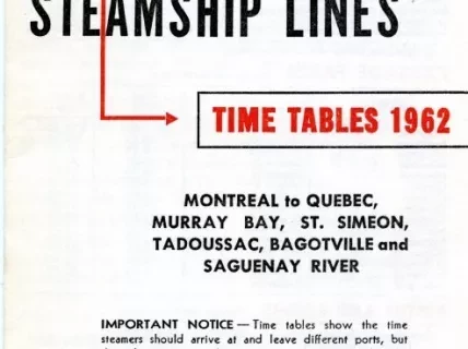 Timetable - Canada Steamship Lines,
Time Tables 1962