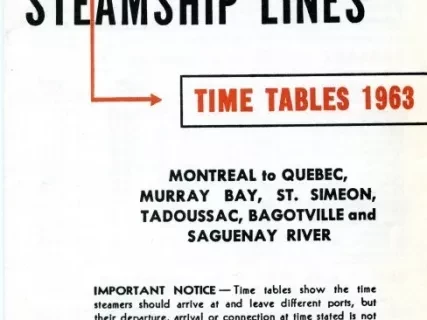 Timetable - Canada Steamship Lines,
Time Tables 1963
