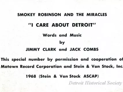 Sticker - Smokey Robinson and The Miracles,
"I Care About Detroit"
