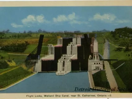 Postcard - Flight Locks, Welland Ship Canal, near St. Catharines, Ontario.