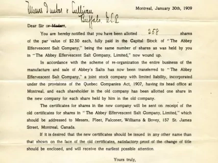 Letter - The Abbey Effervescent Salt Company