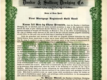 Bond - Dunbar & Sullivan Dredging Co. 
First Mortgage Registered Gold Bond