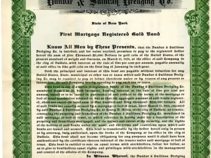 Bond - Dunbar & Sullivan Dredging Co. 
First Mortgage Registered Gold Bond