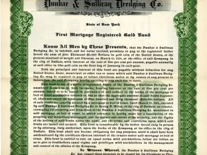 Bond - Dunbar & Sullivan Dredging Co. 
First Mortgage Registered Gold Bond