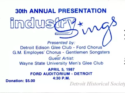 Ticket, Admission - 30th Annual Presentation, Industry Sings