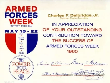 Certificate, Achievement - Armed Forces Week
Detroit, Michigan