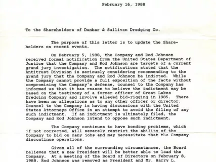 Letter - Dunbar & Sullivan Dredging Co.
