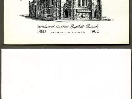 Notecard - Woodward Avenue Baptist Church, 1860-1960
Detroit, Michigan