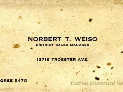 Card, Business - Norbert T. Weiso
District Sales Manager