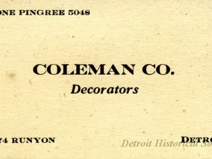 Card, Business - Coleman Co. Decorators