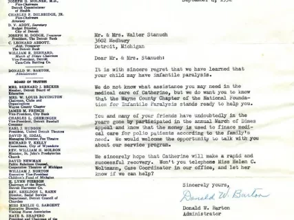 Letter - Wayne County Chapter 
The National Foundation for Infantile Paralysis