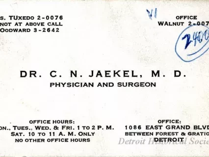 Card, Business - Dr. C. N. Jaekel, M. D.