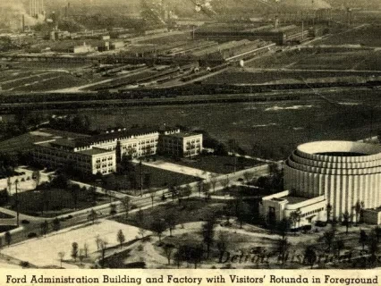 Postcard - Ford Administration Building with Visitors' Rotunda in Foreground