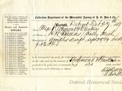 Receipt - Collection Department of the Mercantile Agency of R. G. Dunn & Co.