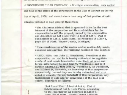 Resolution - Certified Copy of Proceedings and
Resolutions Re Sale of Land by Woodhouse Cigar Company