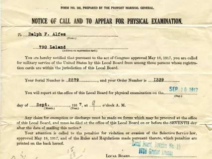 Letter, Form - Notice of Call and To Appear For Physical Examination