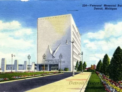 Postcard - 224-Veterans Memorial Building, Detroit, Michigan