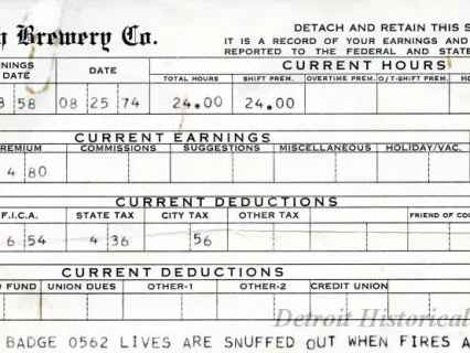 Stub, Paycheck - The Stroh Brewery Company