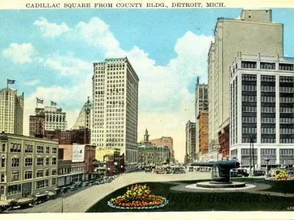 Postcard - Cadillac Square from County Bldg., Detroit, Mich.