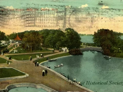Postcard - Lagoon and Mound, Belle Isle, Detroit, Mich.