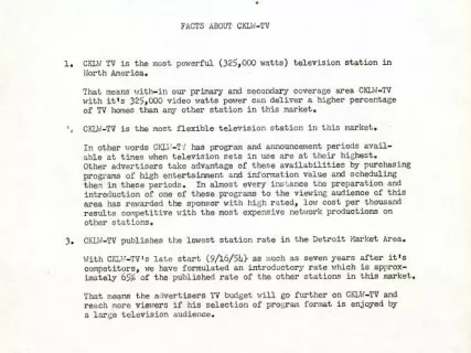 Advertisement - Facts About CKLW-TV