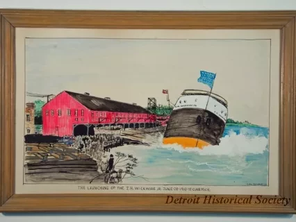 Painting - The Launching of the T. H. Wickwire Jr., June 28, 1910, at  St. Clair, Mich.