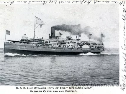 Postcard - C&B Line Steamer "City of Erie," Operating Daily
Between Cleveland and Buffalo