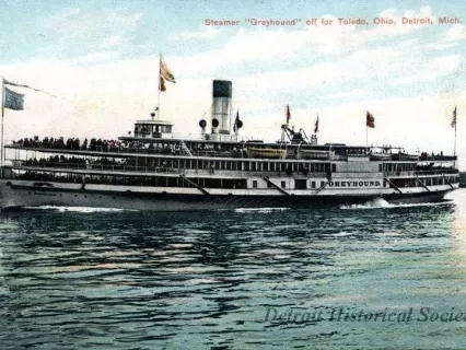 Postcard - Steamer "Greyhound" off for Toledo, Ohio, Detroit, Mich.