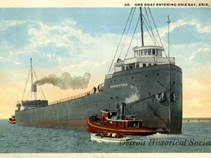 Postcard - 42. Ore Boat Entering Erie Bay, Erie, PA