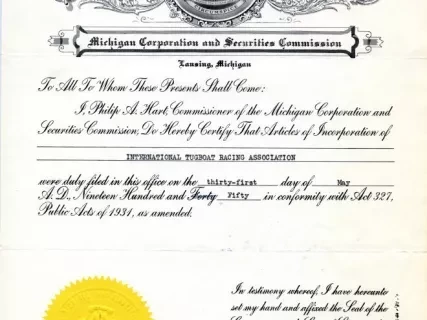 Certificate - The State of Michigan
Michigan Corporation and Securities Commission